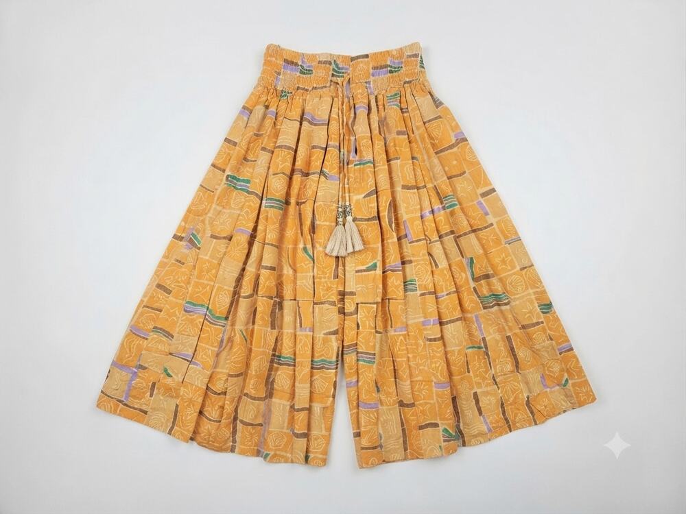 True Destinations S Yellow Wide Leg Boho Pant Festival Hippie Tropical Coastal
